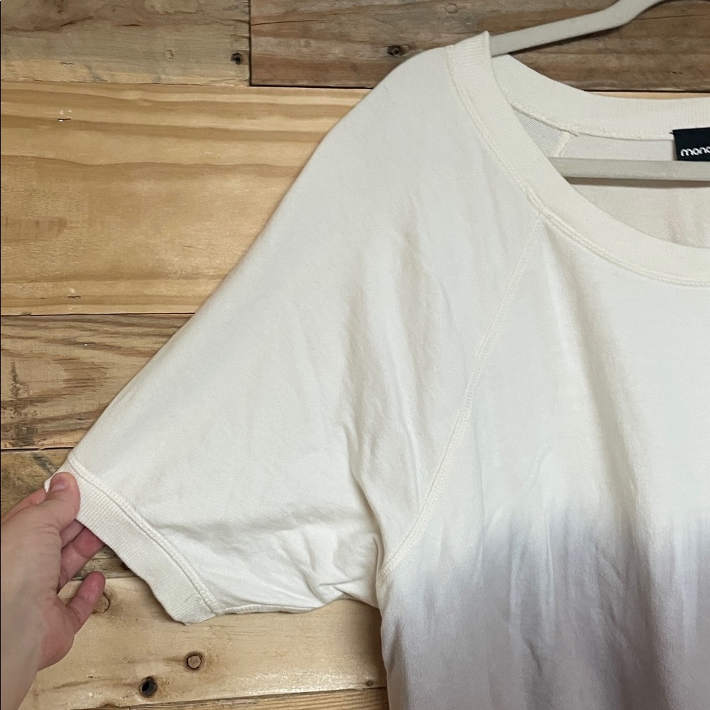 Mono B size Large Ombre White and Gray Short Sleeve Terrycloth Soft Sweatshirt - Picture 5 of 8